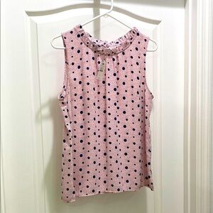 Talbots NWT women’s size M sleeveless blouse ruffle collar pink  blue polkadots